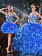 Royal Blue Sleeveless Organza Lace Up Sweet 16 Dress for Military Ball and Sweet 16 and Quinceanera