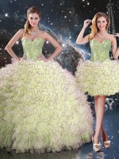 Fantastic Yellow Green Sweetheart Lace Up Beading and Ruffles Ball Gown Prom Dress Sleeveless