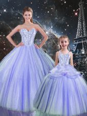 Fantastic Sweetheart Sleeveless Sweet 16 Dress Floor Length Beading Lavender Tulle