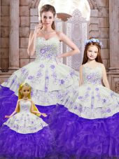 White And Purple Sweetheart Lace Up Beading and Appliques and Ruffles 15th Birthday Dress Sleeveless