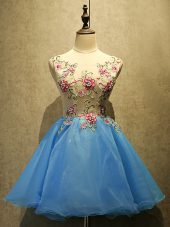 Scoop Sleeveless Lace Up Prom Evening Gown Baby Blue Organza