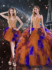 Perfect Floor Length Multi-color Ball Gown Prom Dress Tulle Sleeveless Ruffles