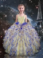 Unique Beading and Ruffles Kids Formal Wear Multi-color Lace Up Sleeveless Floor Length
