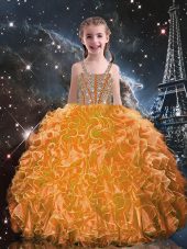 Floor Length Ball Gowns Sleeveless Orange Red Party Dress for Girls Lace Up