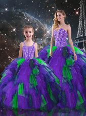 Beauteous Beading and Ruffles Sweet 16 Quinceanera Dress Multi-color Lace Up Sleeveless Floor Length