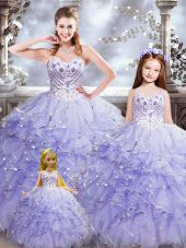 Sleeveless Lace Up Floor Length Beading and Ruffles Vestidos de Quinceanera