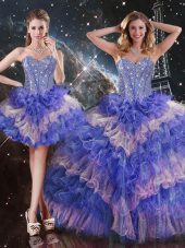Amazing Multi-color Sweetheart Lace Up Beading and Ruffled Layers Quinceanera Dress Sleeveless