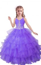 Lilac V-neck Zipper Beading and Ruffled Layers Womens Party Dresses Sleeveless