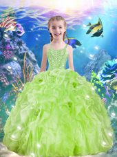 Discount Sleeveless Lace Up Floor Length Beading and Ruffles Party Dress