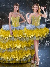 Best Selling Multi-color Sleeveless Organza Lace Up Quinceanera Dress for Military Ball and Sweet 16 and Quinceanera