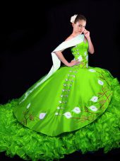 Dynamic Sweetheart Neckline Embroidery and Ruffles Quinceanera Dress Sleeveless Lace Up