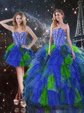 Luxurious Tulle Sleeveless Floor Length Sweet 16 Quinceanera Dress and Beading and Ruffles