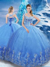 Baby Blue Lace Up Sweetheart Beading and Appliques Sweet 16 Dress Tulle Sleeveless