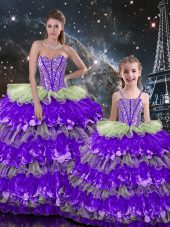 Multi-color Ball Gowns Organza Sweetheart Sleeveless Beading and Ruffles Floor Length Lace Up Ball Gown Prom Dress