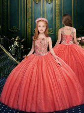 Charming Sleeveless Lace Up Floor Length Appliques Little Girl Pageant Gowns