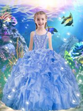 Floor Length Light Blue Kids Pageant Dress Straps Sleeveless Lace Up
