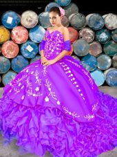 Extravagant Lilac Sleeveless Brush Train Embroidery and Ruffles Sweet 16 Dress