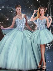 Light Blue Sleeveless Beading Floor Length Sweet 16 Quinceanera Dress