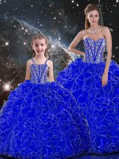 Royal Blue Sleeveless Floor Length Beading and Ruffles Lace Up Vestidos de Quinceanera