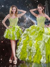 Shining Multi-color Ball Gowns Beading and Ruffles Quinceanera Dresses Lace Up Organza Sleeveless Floor Length