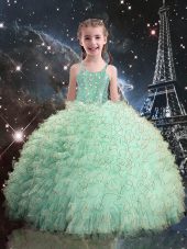 Turquoise Sleeveless Beading and Ruffles Floor Length Party Dress for Toddlers