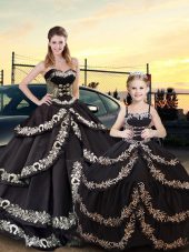 Black 15 Quinceanera Dress Military Ball and Sweet 16 and Quinceanera with Embroidery and Ruffled Layers Sweetheart Sleeveless Lace Up