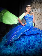 Sleeveless Brush Train Embroidery and Ruffles Lace Up 15th Birthday Dress