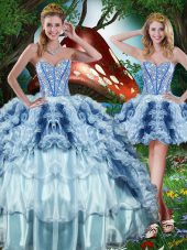Designer Multi-color Ball Gowns Sweetheart Sleeveless Organza Floor Length Lace Up Beading and Ruffles and Ruffled Layers Vestidos de Quinceanera
