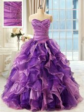 Sweetheart Sleeveless Lace Up Sweet 16 Quinceanera Dress Eggplant Purple Organza
