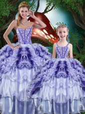 Multi-color Lace Up Sweetheart Beading and Ruffles and Ruffled Layers Sweet 16 Quinceanera Dress Organza Sleeveless