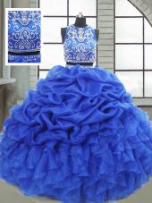 Luxurious Royal Blue Sleeveless Beading and Ruffles and Pick Ups Floor Length Quinceanera Gowns