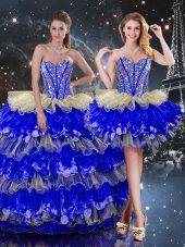 Multi-color Sleeveless Floor Length Beading and Ruffles and Ruffled Layers Lace Up 15th Birthday Dress