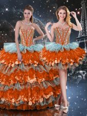 Fancy Floor Length Multi-color Quinceanera Gown Organza Sleeveless Beading and Ruffles and Ruffled Layers