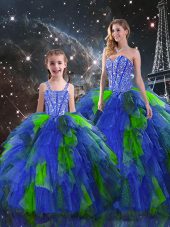 Popular Multi-color Sleeveless Beading and Ruffles Floor Length Sweet 16 Dress