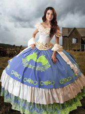 Fantastic Multi-color Ball Gowns Embroidery and Ruffled Layers Sweet 16 Dress Lace Up Taffeta Sleeveless