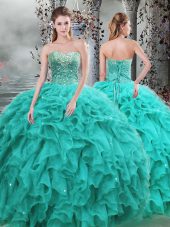 Sleeveless Lace Up Floor Length Beading and Ruffles Sweet 16 Dress