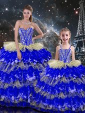 Sweetheart Sleeveless Sweet 16 Quinceanera Dress Floor Length Beading and Ruffles Multi-color Organza
