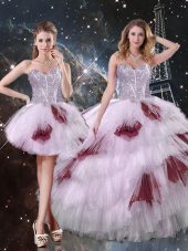 Custom Fit Multi-color Lace Up Sweet 16 Dresses Beading and Ruffled Layers and Sequins Sleeveless Floor Length