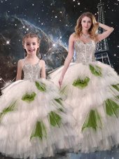 Cute Sweetheart Sleeveless 15 Quinceanera Dress Floor Length Beading and Ruffled Layers Multi-color Organza