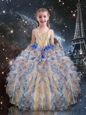 Custom Designed Sleeveless Beading and Ruffles Lace Up Girls Pageant Dresses