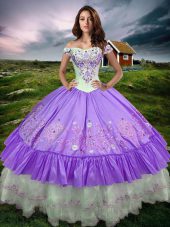 Luxurious Lavender Sleeveless Beading and Embroidery and Ruffled Layers Floor Length Quinceanera Dresses