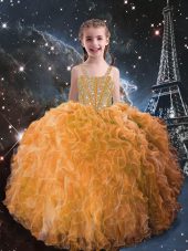 Dramatic Orange Red Kids Formal Wear Quinceanera and Wedding Party with Beading and Ruffles Straps Sleeveless Lace Up