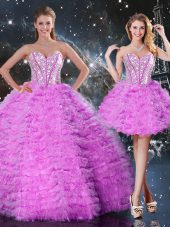 Custom Made Fuchsia Sweetheart Lace Up Beading and Ruffled Layers Quinceanera Dress Sleeveless