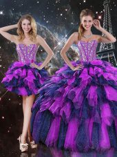 Organza Sweetheart Sleeveless Lace Up Beading and Ruffles and Ruffled Layers Vestidos de Quinceanera in Multi-color