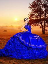 Gorgeous Sleeveless Brush Train Embroidery and Ruffles Lace Up Vestidos de Quinceanera