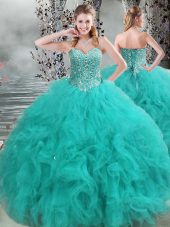 Smart Sweetheart Sleeveless Organza Sweet 16 Dresses Beading and Ruffles Lace Up