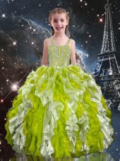 Lace Up Party Dresses Olive Green for Quinceanera and Wedding Party with Beading and Ruffles