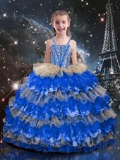 Beading and Ruffled Layers Party Dress for Girls Multi-color Lace Up Sleeveless Floor Length