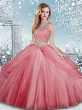 Scoop Sleeveless Tulle 15th Birthday Dress Beading Clasp Handle