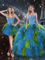 Dramatic Tulle Sweetheart Sleeveless Lace Up Beading and Ruffles Sweet 16 Quinceanera Dress in Multi-color